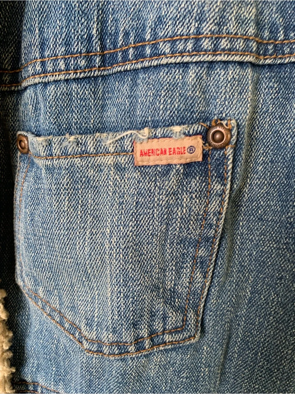 Vintage American Eagle Sherpa Lined Denim Jacket Womens Snap Buttons 90s Trucker - Picture 5 of 11